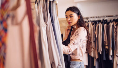 Beautiful young asian woman browsing and looking to buy summer clothes in a women
