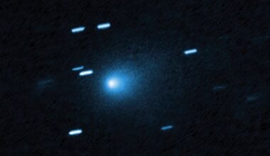 Hubble captured this image of the interstellar comet 3I/ATLAS on July 21, 2025, when the comet was 277 million miles from Earth. Hubble shows that the comet has a teardrop-shaped cocoon of dust coming off its solid, icy nucleus.