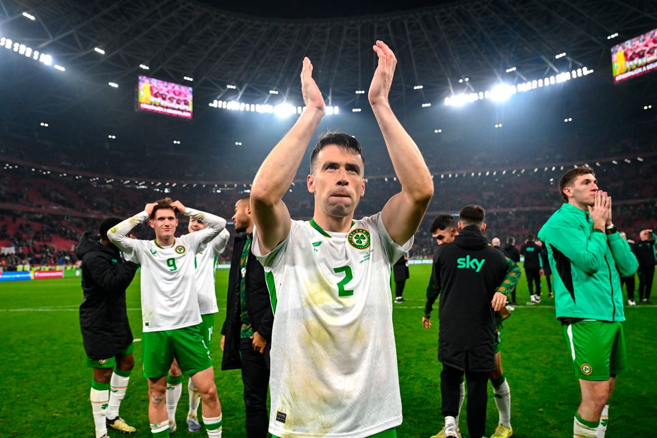 Séamus Coleman celebrates Ireland's World Cup 2026 Group F win over Hungary in Budapest. Photo: Stephen McCarthy/Sportsfile