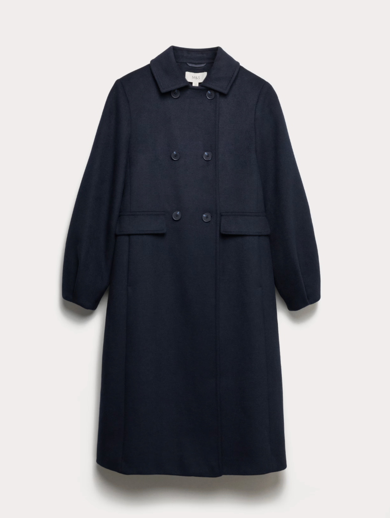 Wool Blend Volume Sleeve Double Breasted Midi Coat Wool Blend Volume Sleeve Double Breasted Midi Coat