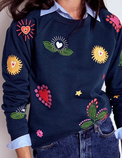 Rosa Embroidered Sweatshirt-Navy, Multi Embroidery Rosa Embroidered Sweatshirt-Navy, Multi Embroidery