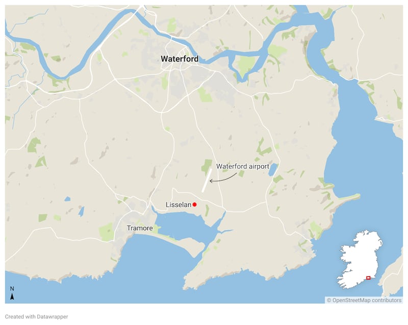 The plane is understood to have crashed in a field at Lisselan, southwest of Waterford airport. Map: Glen Murphy