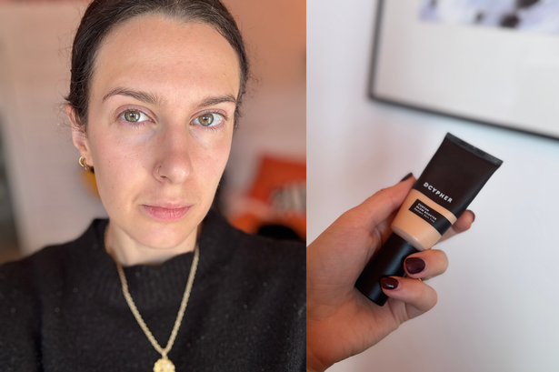 Senior beauty writer Eve Rowlands wearing DCYPHER Beauty's new Gow Booster skin tint