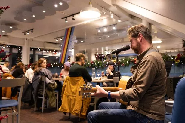 Mike O’Riordan performing in Dukes Café as part of Cork Coffee House Lates.