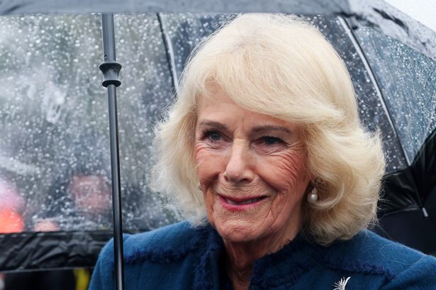 Queen Camilla was in a wet and windy Merthyr Tydfil on Friday
