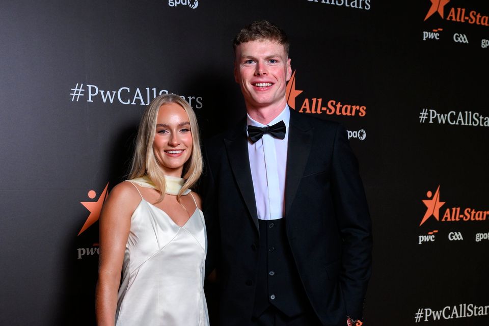 Meath footballer Mathew Costello with Sophia Burke on arrival the 2025 PwC GAA/GPA All-Star Awards at the RDS in Dublin. Photo by Brendan Moran/Sportsfile
