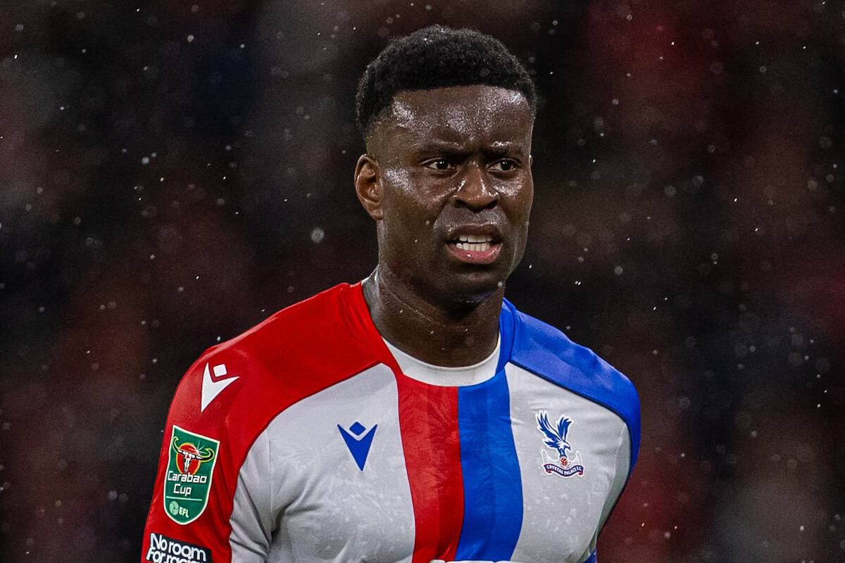LIVERPOOL, ENGLAND - Wednesday, October 29, 2025: Crystal Palace's captain Marc Guéhi during the Football League Cup 4th Round match between Liverpool FC and Crystal Palace FC at Anfield. Palace won 3-0. (Photo by David Rawcliffe/Propaganda)