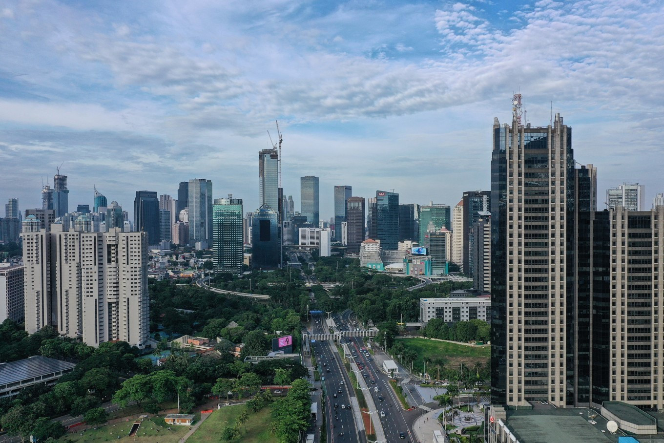 High-rise buildings are seen in the Sudirman Central Business District in South Jakarta on March 14, 2021.