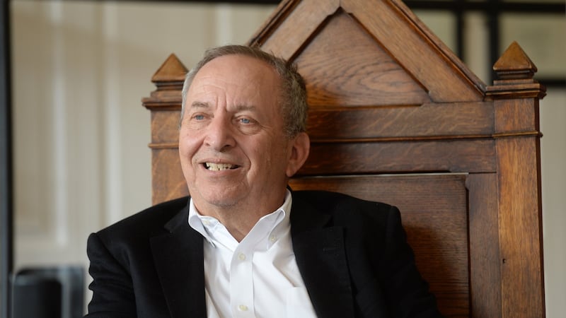 Larry Summers in Trinity College in 2019 to receive an award from the university’s philosophical society. Photograph: Dara Mac Donaill