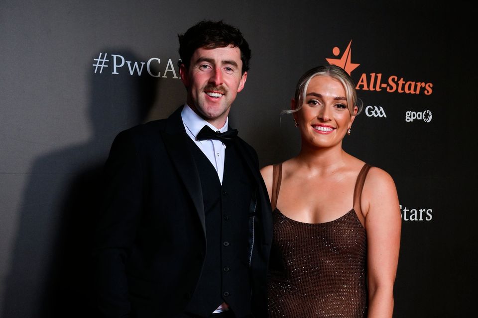 Kilkenny hurler Billy Ryan with Tara Walsh on arrival to the 2025 PwC GAA/GPA All-Star Awards at the RDS in Dublin. Photo by Brendan Moran/Sportsfile