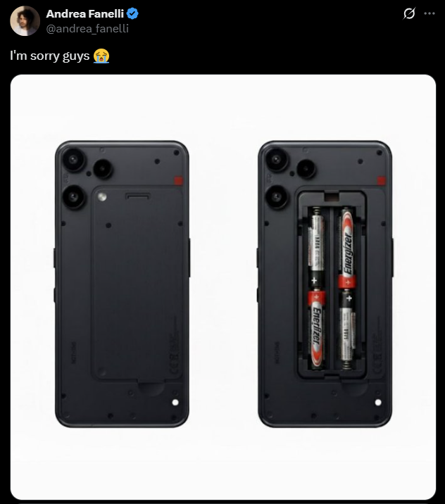 A collage showing a phone with alkaline batteries.