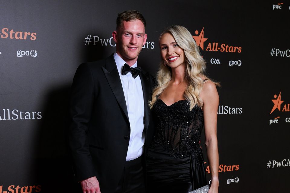 Tipperary hurler Michael Breen with Irish Olympian Sharlene Mawdsley on arrival to the 2025 PwC GAA/GPA All-Star Awards at the RDS in Dublin. Photo by Brendan Moran/Sportsfile