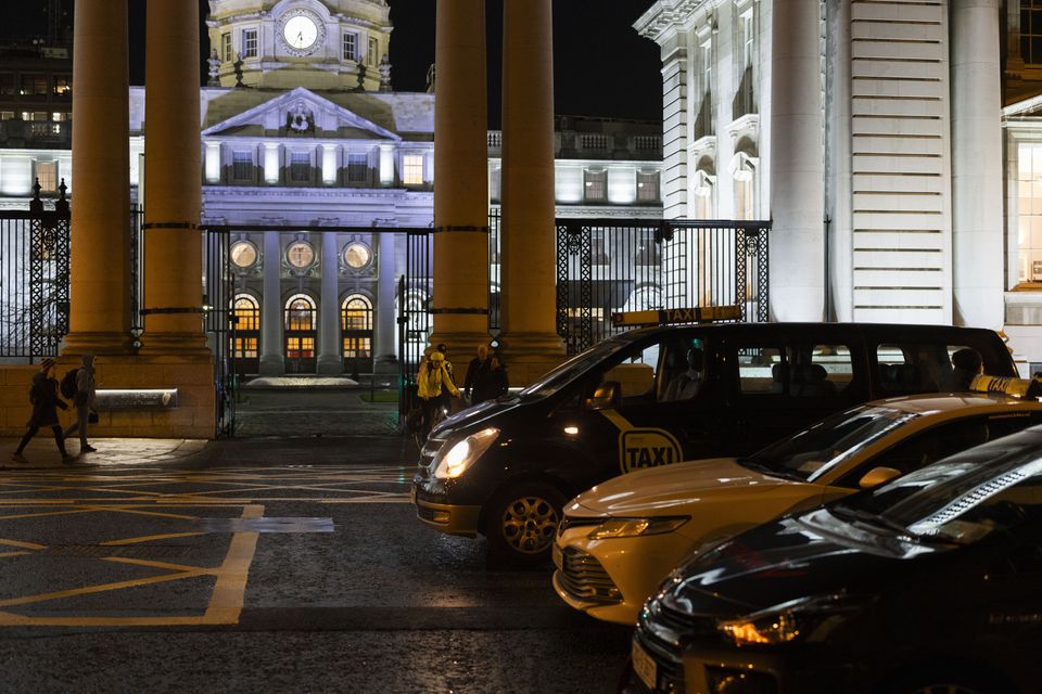 Taxis outside Government Buildings on Merrion St Upper in Dublin’s city centre. Photo: Collins Photos