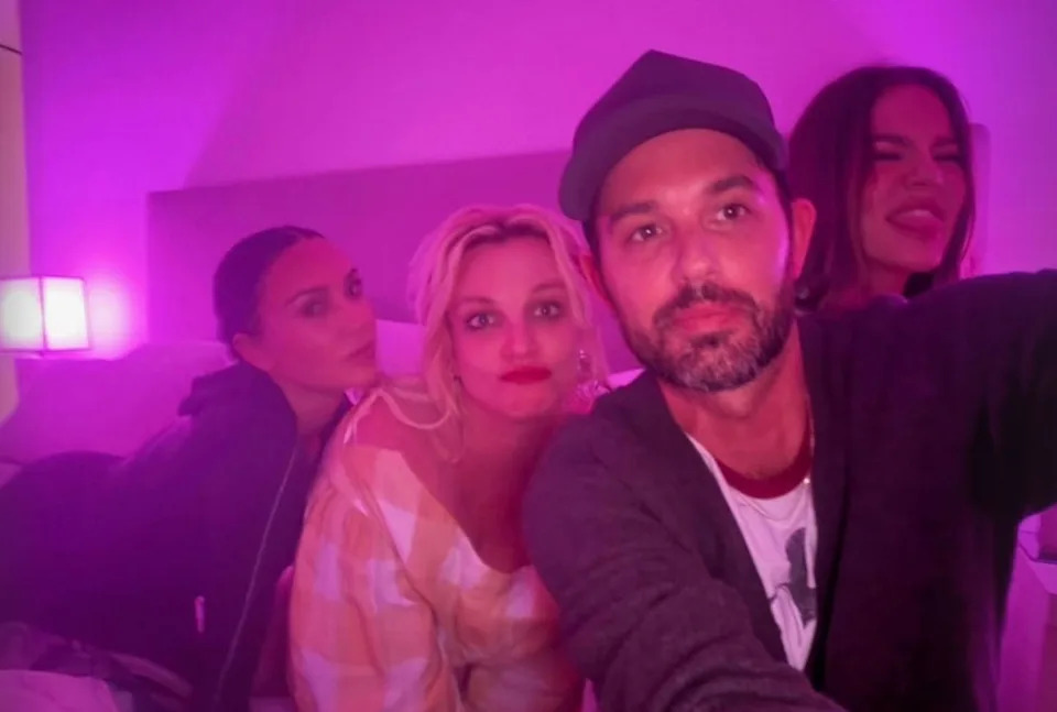 Kim Kardashian/Instagram Cade Hudson takes a selfie of himself with Britney Spears and Kim and Khloé Kardashian