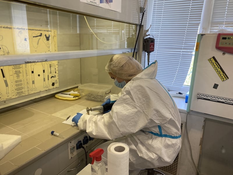 DNA samples being extracted at a forensic lab of Ukraine's State Scientific Research Forensic Centre, 2023. Photograph: ICRC