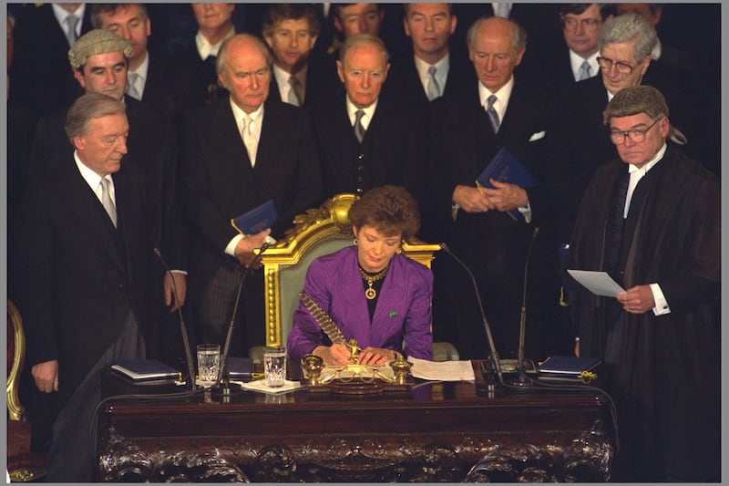 Mary Robinson is inaugurated as Ireland's seventh president in 1990. Photograph: The Irish Times
