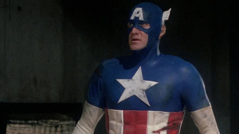 Captain America looking up in concern in Captain America (1990)