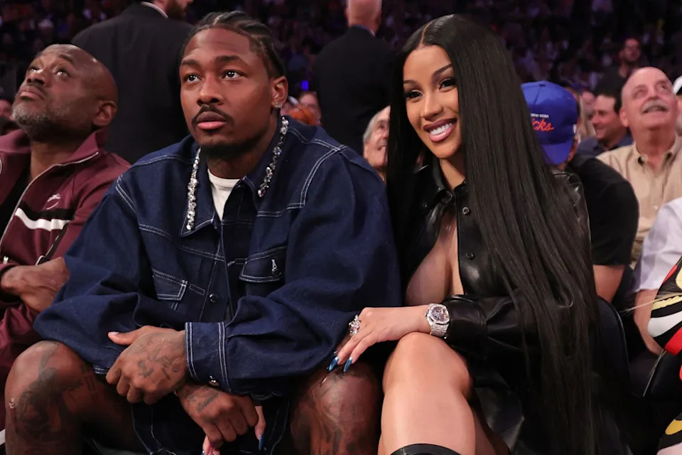 Nathaniel S. Butler/NBAE via Getty Stefon Diggs and Cardi B during Round 2 Game 4 of the 2025 NBA Playoffs on May 12, 2025 in New York City.