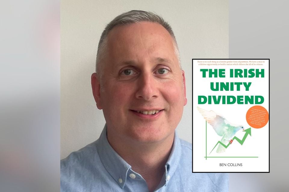 Author Ben Collins (photo by Violet Collins). Inset: His book 'The Irish Unity Dividend'