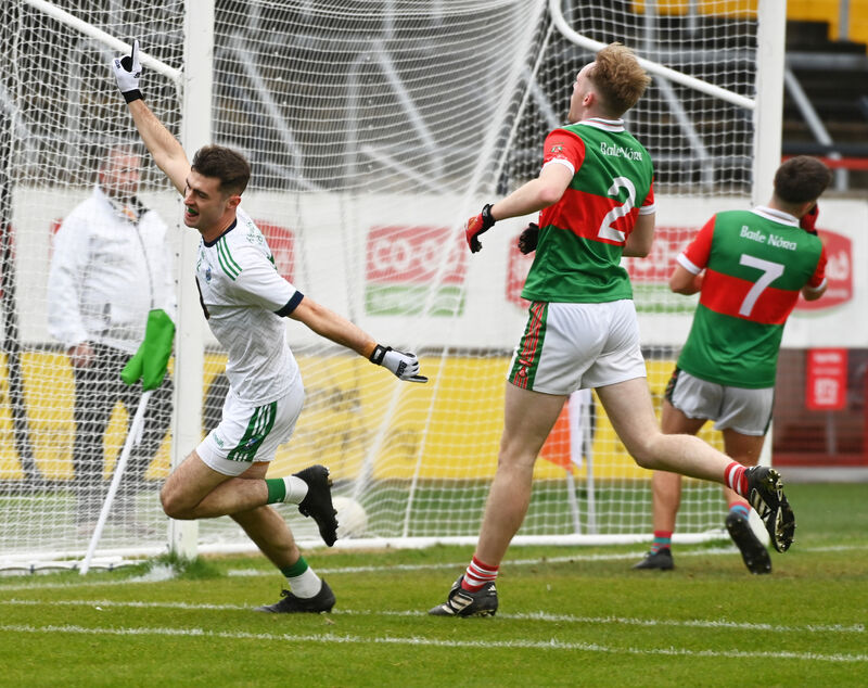 Ilen Rovers' Adrian O'Driscoll celebrates his goal against Ballinora. Pic: Eddie O'Hare