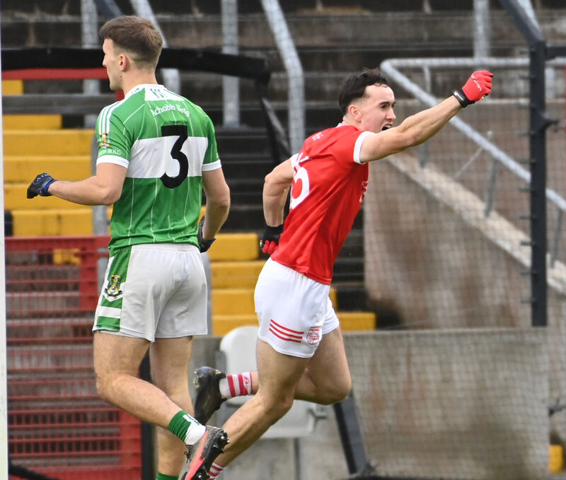 Uibh Laoire's Ian Jones celebrates his goal against Aghabullogue. Pic: Eddie O'Hare