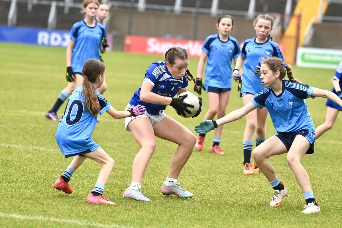  Team captain Eabha Quigley with possession for Beaumont GNS in the Allianz Sciath na Scol Chorcai Urban GF1 final: Beaumont GNS vs Scoil Barra, Ballincollig at SuperValu Pairc Ui Chaoimh, Cork. Pic: Larry Cummins