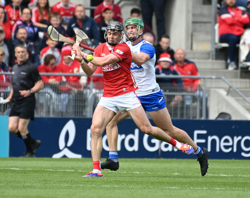 Cork's Darragh Fitzgibbon, seen here trying to get away from Michael Kiely of Waterford, has won a third All-Star Award. Picture: Eddie O'Hare
