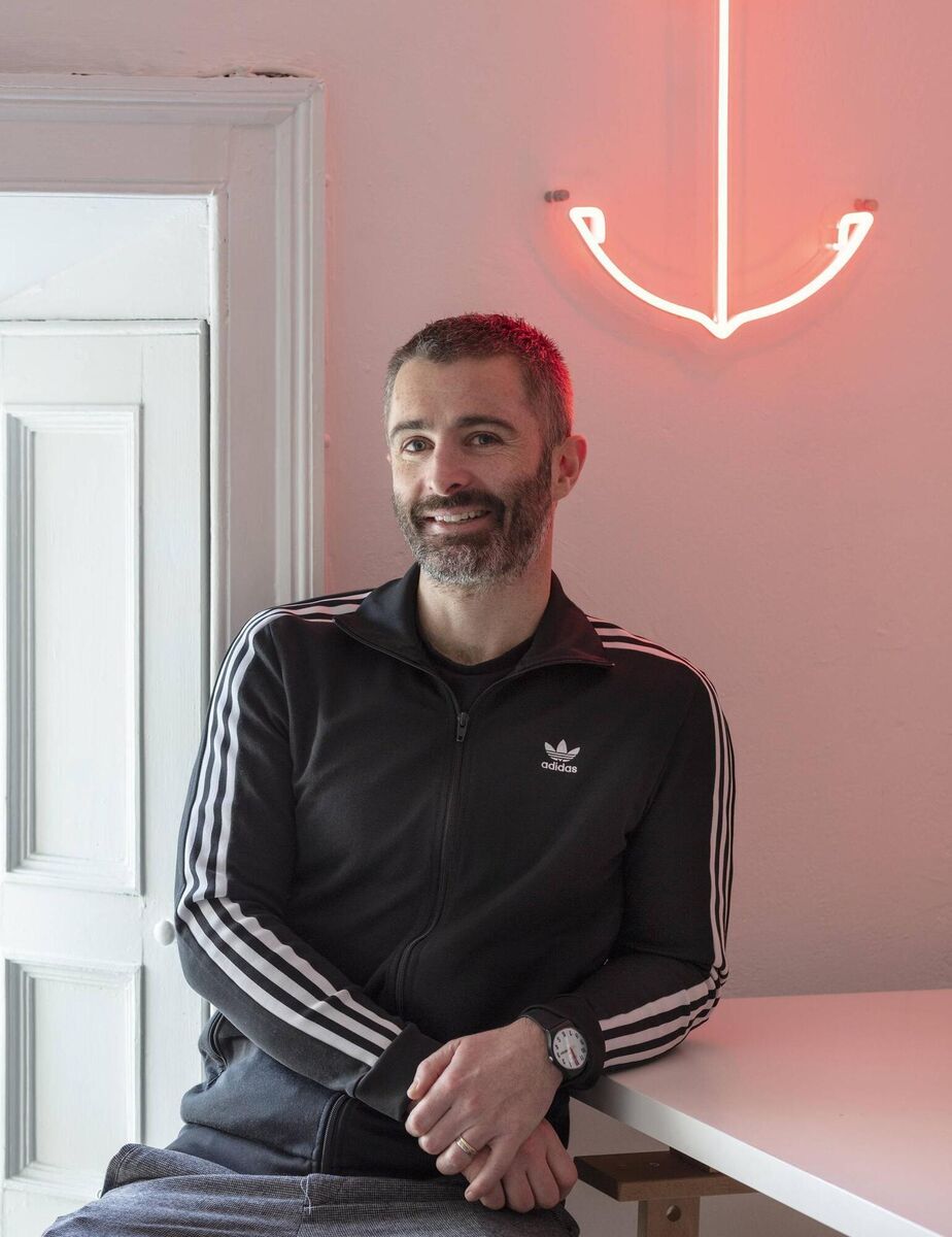 Eamonn O'Sullivan in his graphic design studio. 