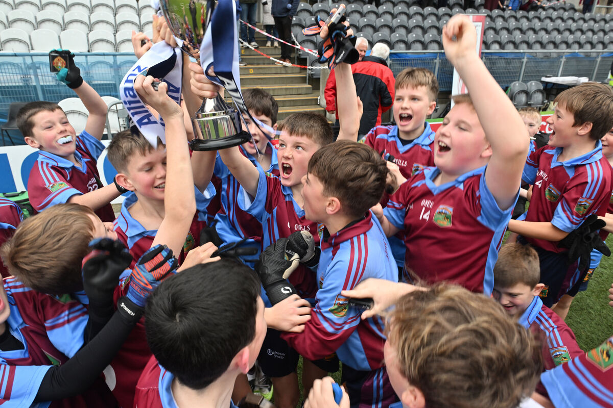  The Berrings team celebrate their win at the Sciath na Scol Championship DF7 football finals at Páirc Uí Chaoimh. Picture Dan Linehan