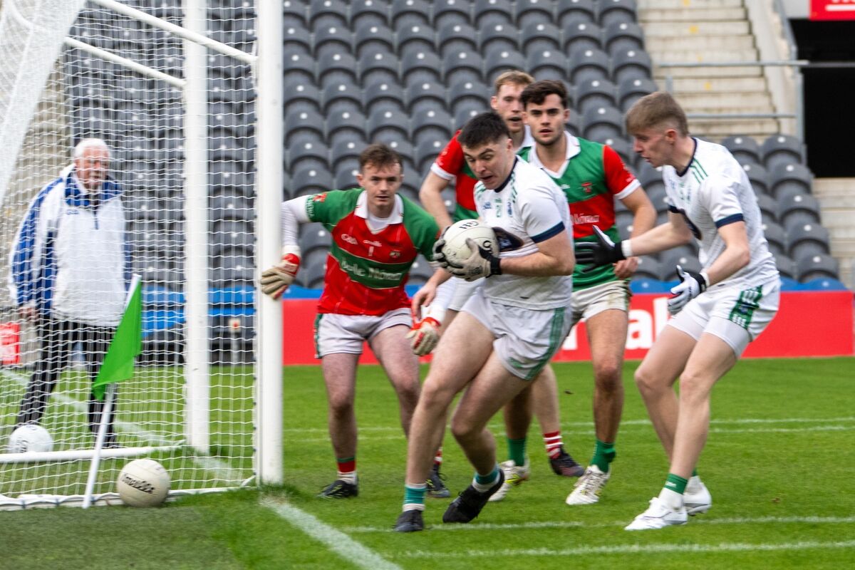 Ilen Rovers' Kevin O’Driscoll in action near the net during the IAFC Final at Páirc Uí Chaoimh. Pic: Chani Anderson.