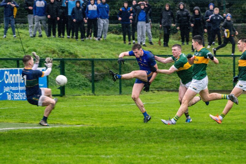 St Finbarr’s Ethan Twomey fires at goal against Clonmel Commercials in the Munster GAA Football Senior Club Championship match. Picture: Chani Anderson.