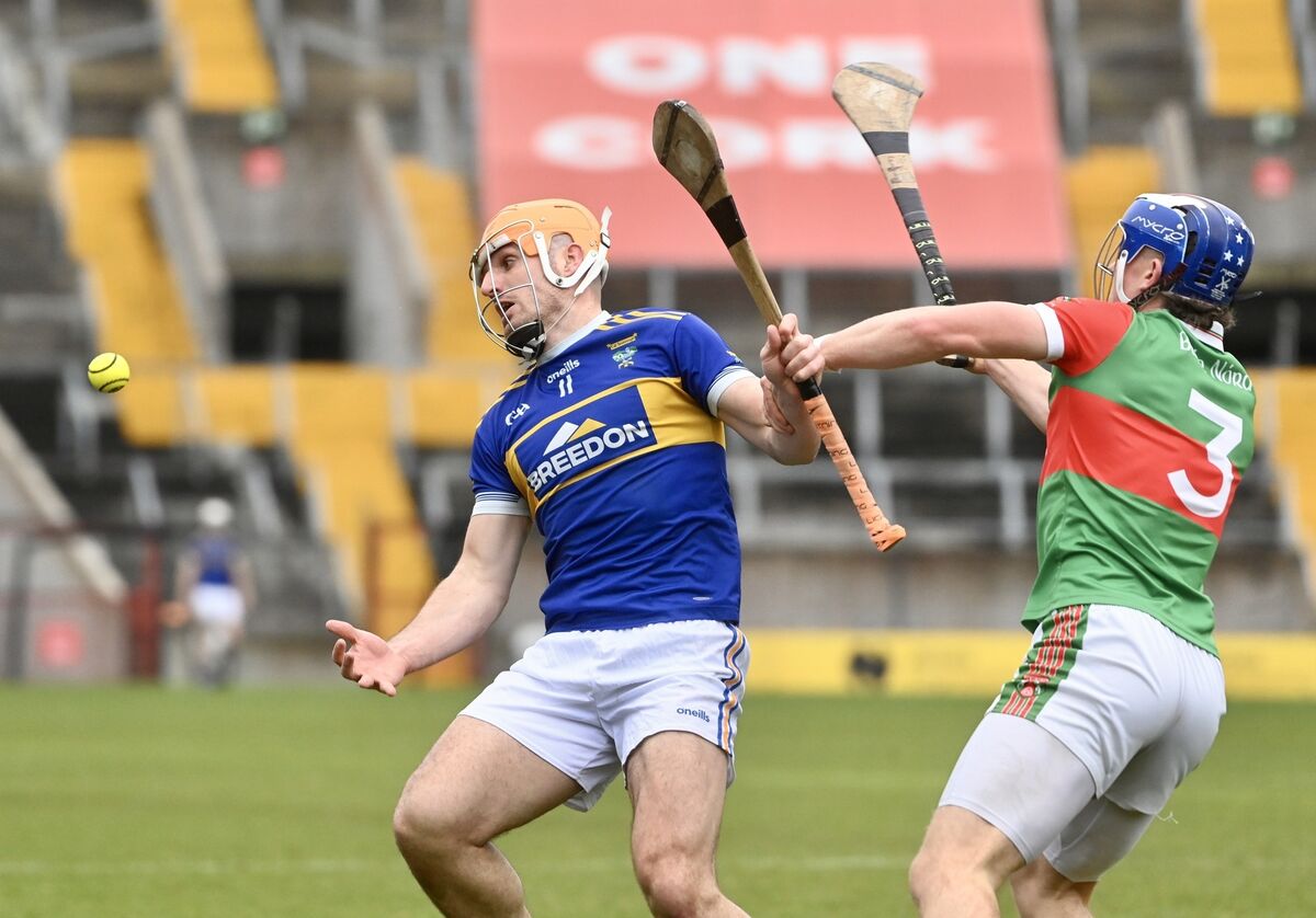  Jack Twomey with possession for Kilshannig as defender Neil Lordan stays close. Pic: Larry Cummins