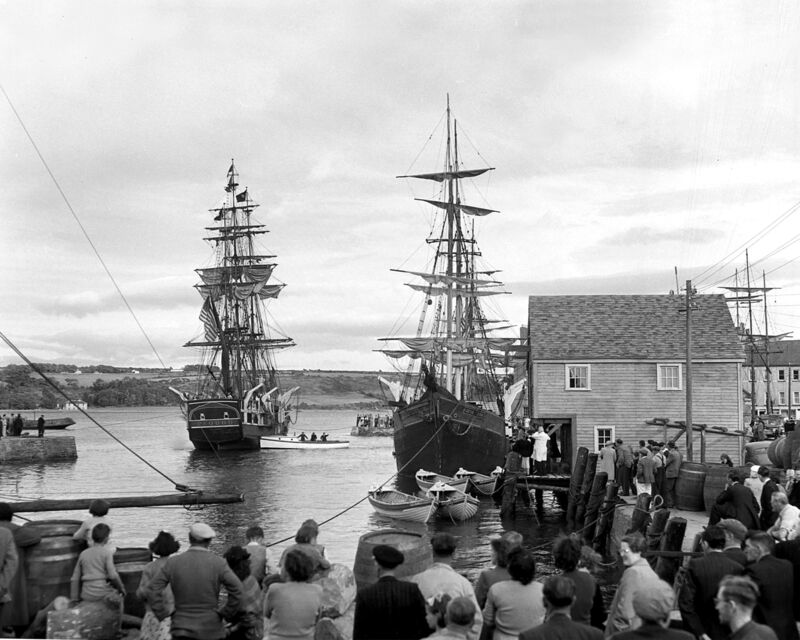 Schooners at anchor in Youghal Co Cork in 1954 during the making of 'Moby Dick' starring Gregory Peck. Picture: Irish Examiner Archive