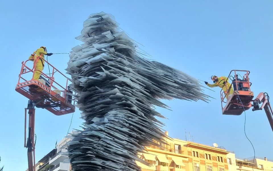 Athens cleans iconic ‘Dromeas’ glass sculpture