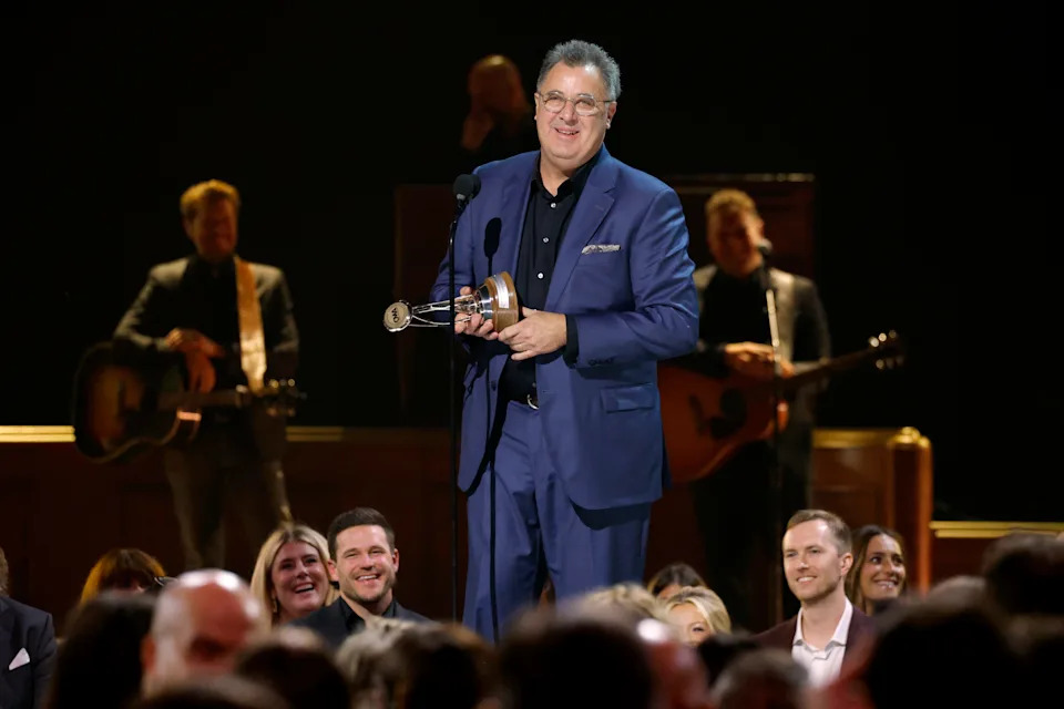 Vince Gill accepts the lifetime achievement award onstage during the 59th Annual CMA Awards at Bridgestone Arena on Nov. 19, 2025, in Nashville.