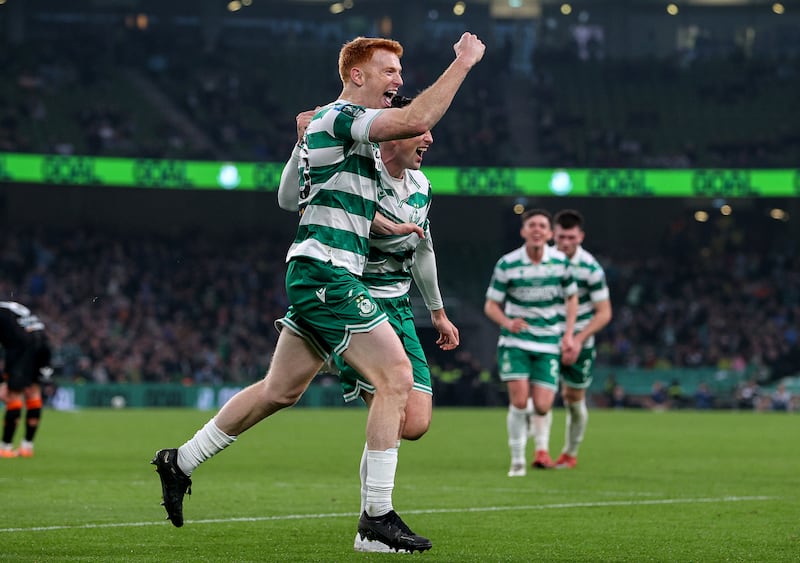 Shamrock Rovers' Rory Gaffney celebrates after scoring a goal. Photograph: Ryan Byrne/Inpho
