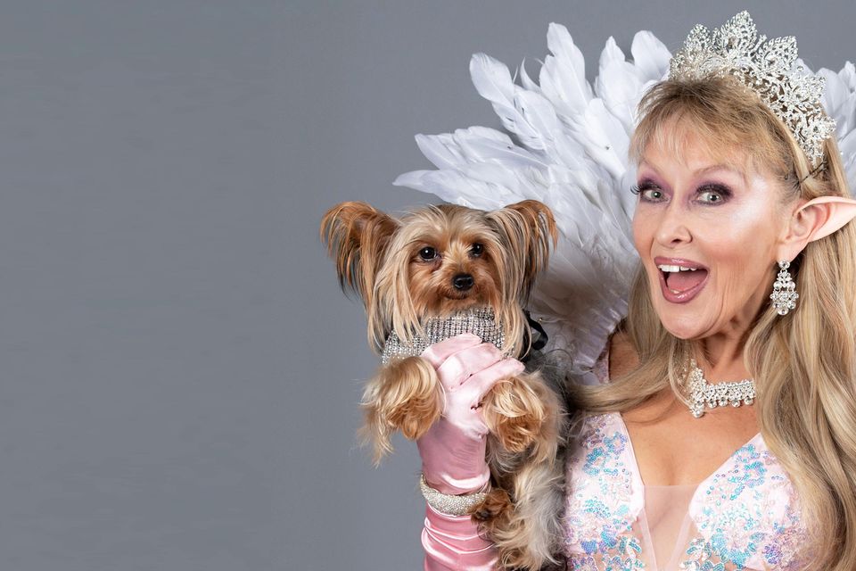 Twink as the Queen of the Fairies with her dog Tayto for the panto Cinderella with Sammy and Buffy. Photo: Rob Kennedy