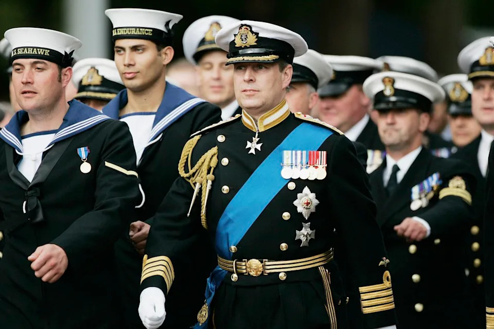 Getty Images Prince Andrew, Duke of York marches with the Royal Navy's Fleet Air Arm which was the division he served in during the war, at the Falklands Veterans Parade in Horse Guards Parade on June 17, 2007