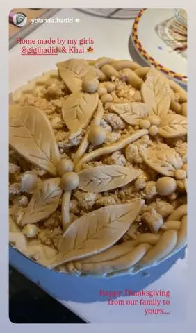Gigi Hadid/Instagram Yolanda Hadid praises Gigi Hadid and her granddaughter Khai's Thanksgiving pie.