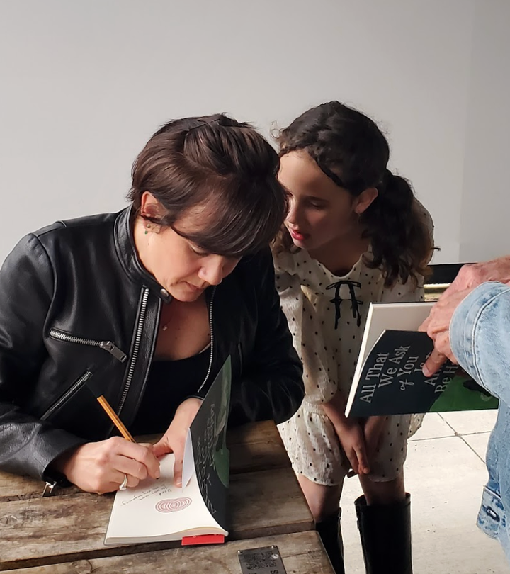 The author and her daughter at the book launch at Ponysaurus Brewing (Durham, North Carolina, 2025).