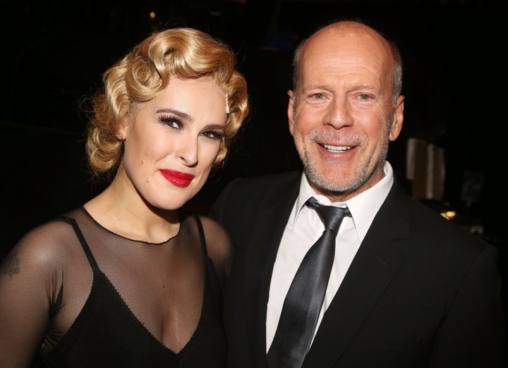 Rumer Willis backstage with dad after her 2015 Broadway debut as Roxie Hart in "Chicago."