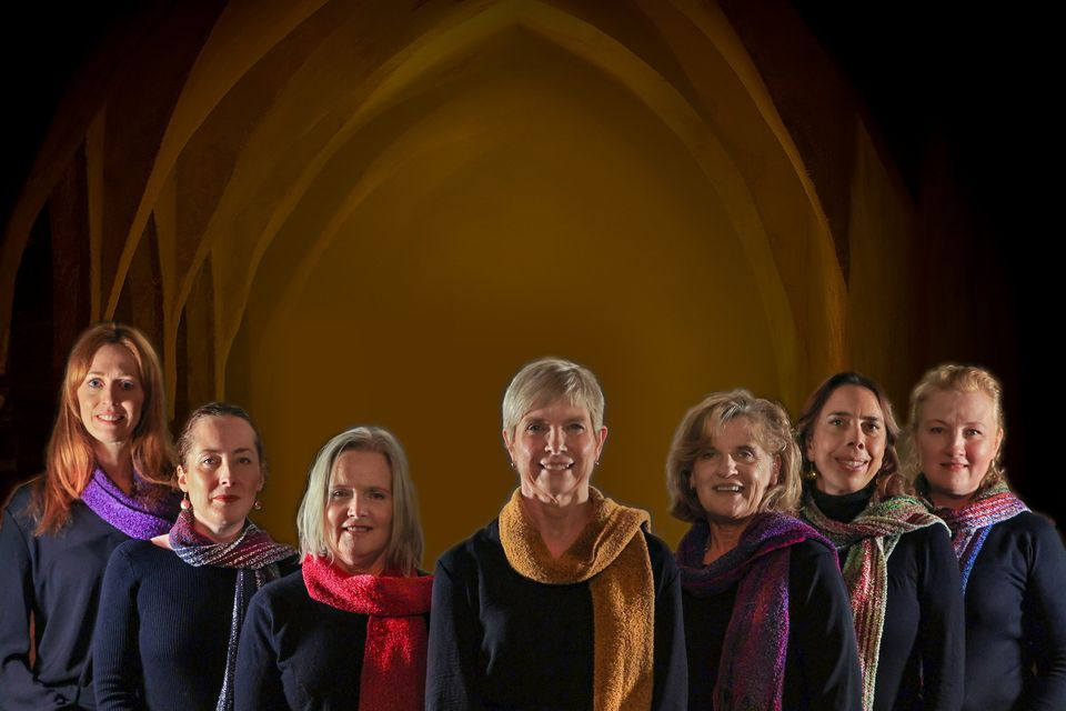 Members of Muckross Voices, performing in Muckross Abbey,  from left, Tara O'Connor, Jean Hamilton, Helen O'Donoghue, Nicola Courtney, (Choral Director) Mary O'Mahony, Fiona Stewart and Lorraine Hurley.  Photo by Valerie O'Sullivan