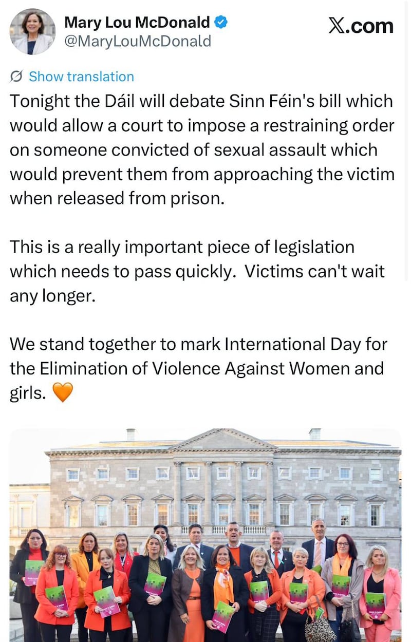The full tweet posted by Mary Lou McDonald