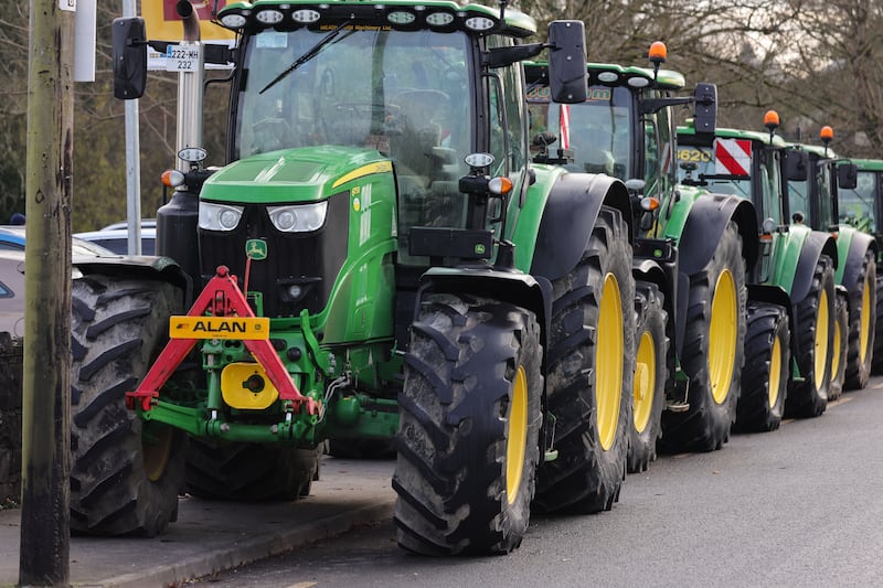 Tractors lined the streets of Drumconrath for the funeral of Alan McCluskey. Photograph: Alan Betson 

