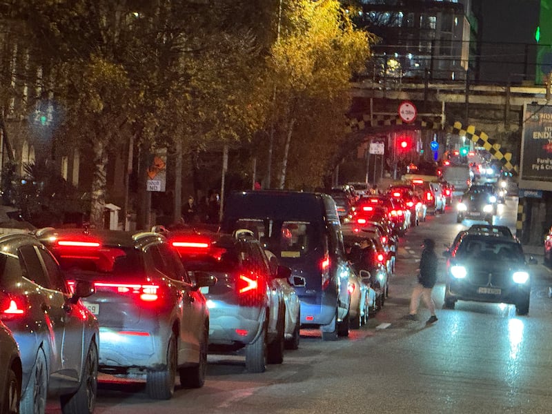 Heavy traffic in Dublin due to the taxi protest against Uber's fixed fare system. Photograph: Stephen Collins /Collins Photos 
