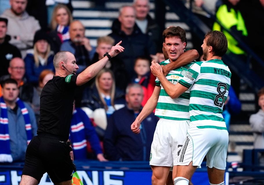 Celtic's Johnny Kenny celebrates scoring their side's first goal of the game against Rangers. Photo: Andrew Milligan/PA Wire