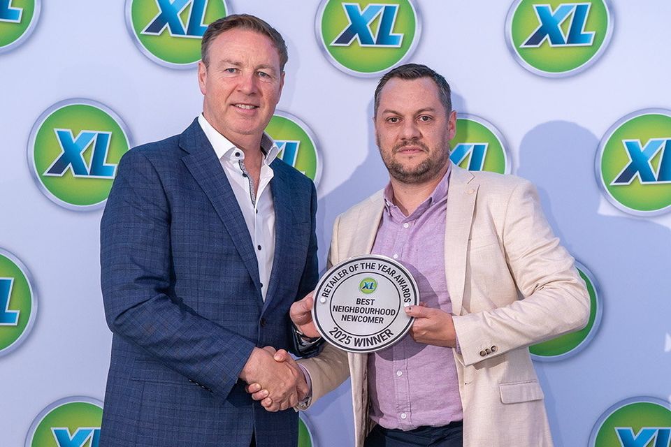 Pictured at the XL Retail Awards 2025 in Calpe, Spain were Paul Bealin, Cash & Carry Sales Director, BWG Foods; Paul Murphy, XL Kilmore