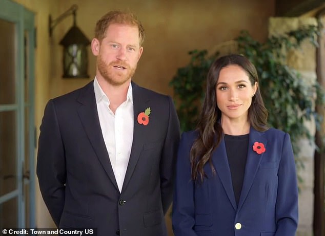 2024: Last year, the Sussexes both wore poppies fastened to their lapels as they published a joint video about online violence against children