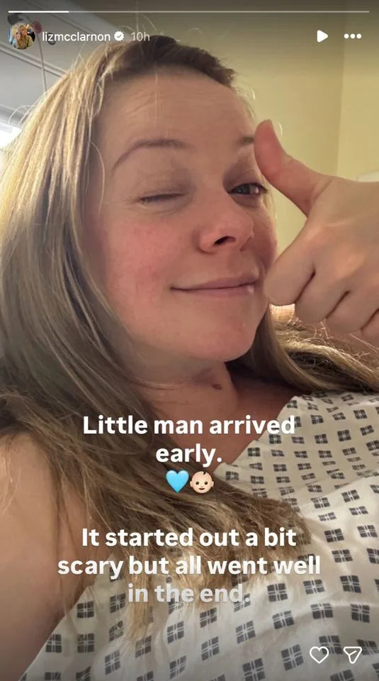 Liz McClarnon/Instagram Liz McClarnon's Instagram Stories post announcing her baby boy's birth