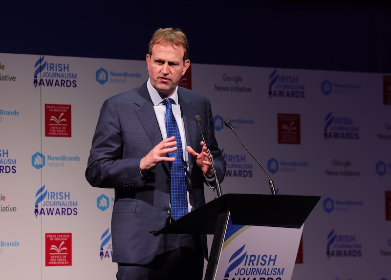 Minister Jim O’Callaghan speaking at the Irish Journalism Awards. Photograph: Alan Betson